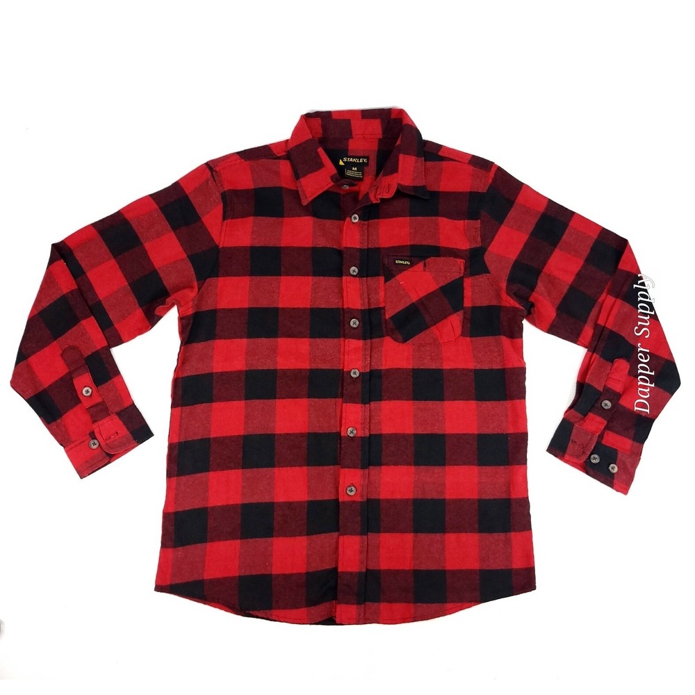 Stanley‎ Workwear Flannel Shirt Men Medium Buffalo Check Lightweight Red Black